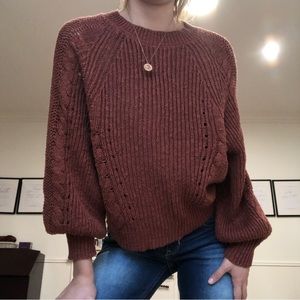 American Eagle Brown Puff Sleeved Knit Sweater